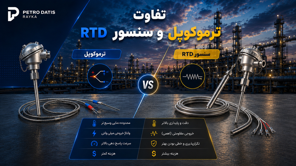 تفاوت RTD و ترموکوپل چیست؟ مقایسه کامل از نظر دقت، محدوده دما، سرعت پاسخ و کاربردهای صنعتی