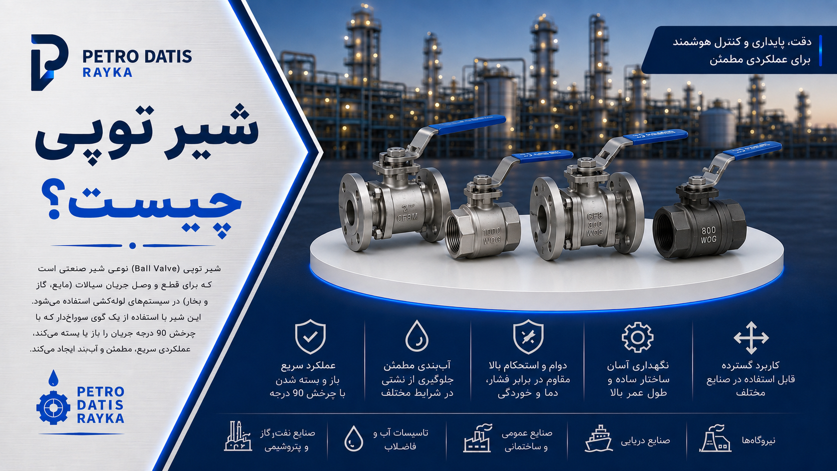 شیر توپی چیست؟ معرفی کامل Ball Valve، نحوه عملکرد، انواع و کاربردها