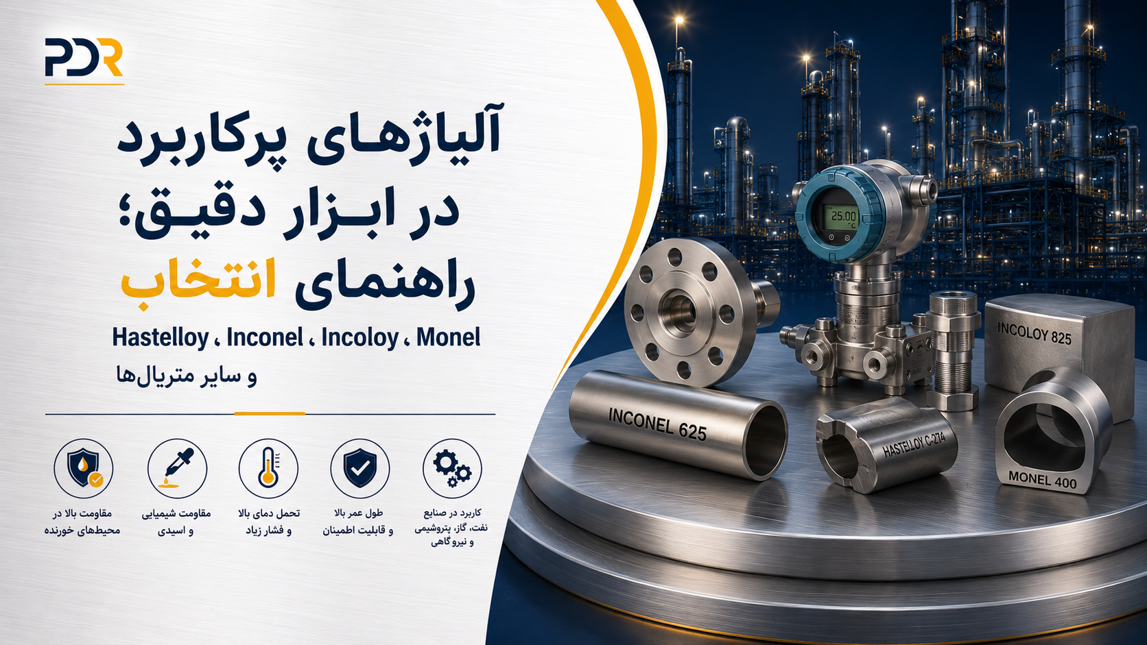 آلیاژهای پرکاربرد در ابزار دقیق؛ راهنمای انتخاب Hastelloy، Inconel، Incoloy، Monel و سایر متریال‌ها