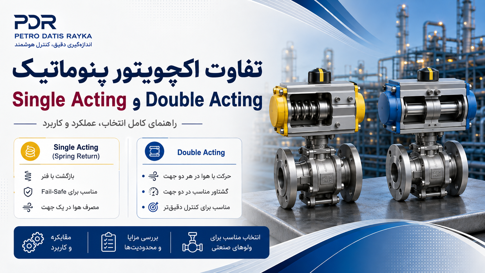 تفاوت اکچویتور پنوماتیک Single Acting و Double Acting؛ راهنمای کامل انتخاب