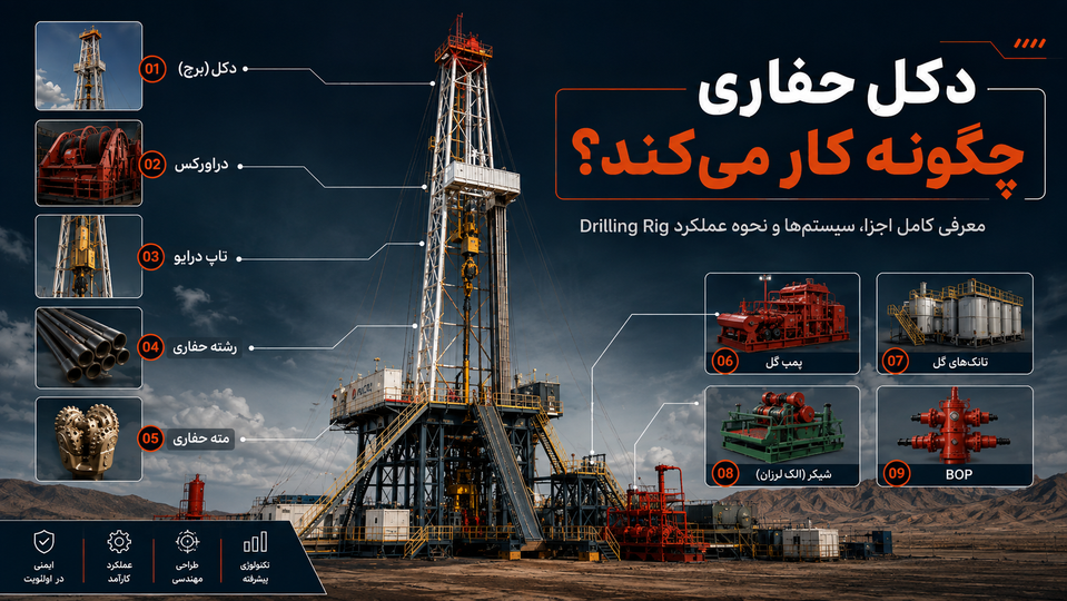 دکل حفاری چگونه کار میکند؟ معرفی کامل اجزا، سیستمها و مراحل عملکرد Drilling Rig