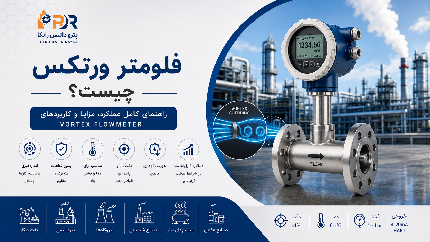 فلومتر ورتکس چیست؟ راهنمای کامل Vortex Flowmeter، نحوه عملکرد، مزایا و کاربردها