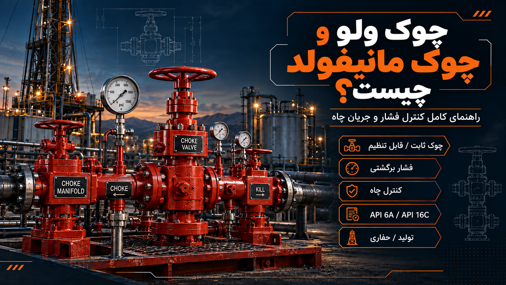 Choke Valve و Choke Manifold چیست؟ راهنمای کامل کنترل فشار و جریان چاه در حفاری و تولید نفت و گاز