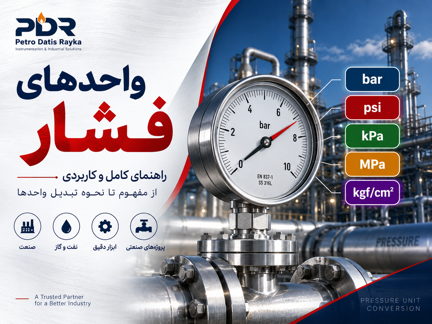 واحدهای فشار چیست؟ راهنمای کامل Bar، PSI، kPa، MPa و kgf/cm² + جدول تبدیل
