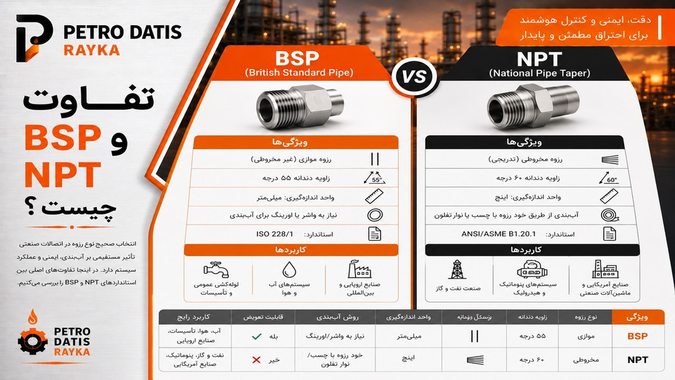 تفاوت BSP و NPT چیست؟ بررسی کامل رزوههای BSP، BSPT، BSPP و NPT