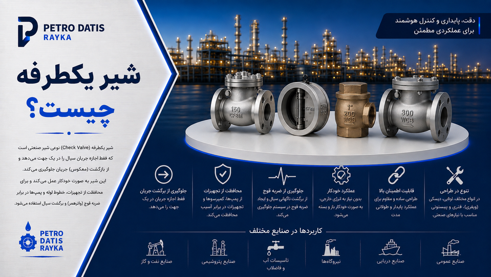 شیر یکطرفه چیست؟ راهنمای کامل Check Valve، انواع، نحوه عملکرد و کاربردها