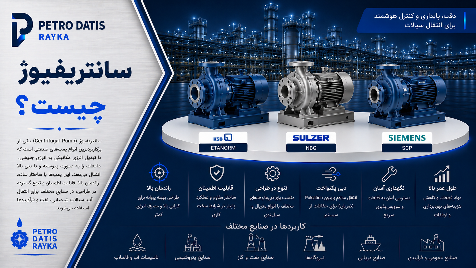 پمپ سانتریفیوژ چیست؟ نحوه عملکرد، انواع، اجزا و کاربرد Centrifugal Pump