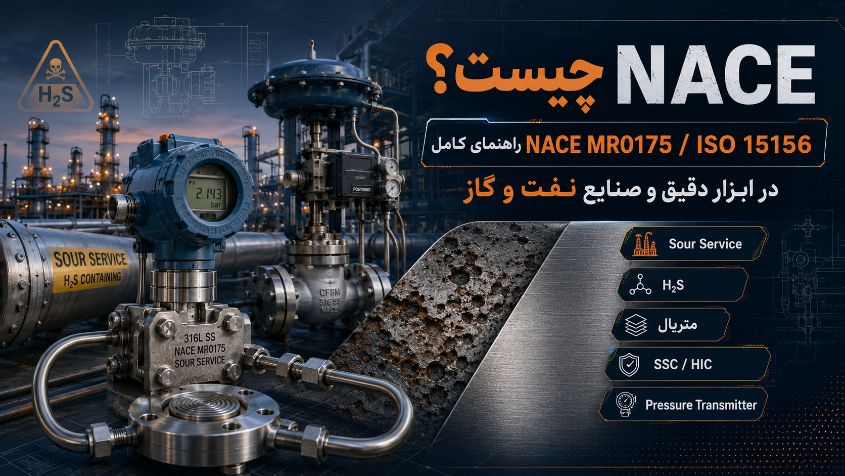 NACE چیست؟ راهنمای کامل NACE MR0175 / ISO 15156 در ابزار دقیق و صنایع نفت و گاز