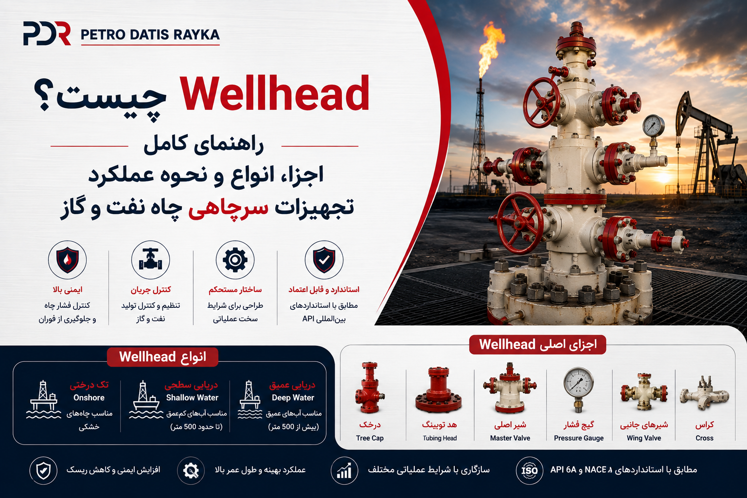 Wellhead چیست؟ راهنمای کامل اجزا، انواع و نحوه عملکرد تجهیزات سرچاهی چاه نفت و گاز