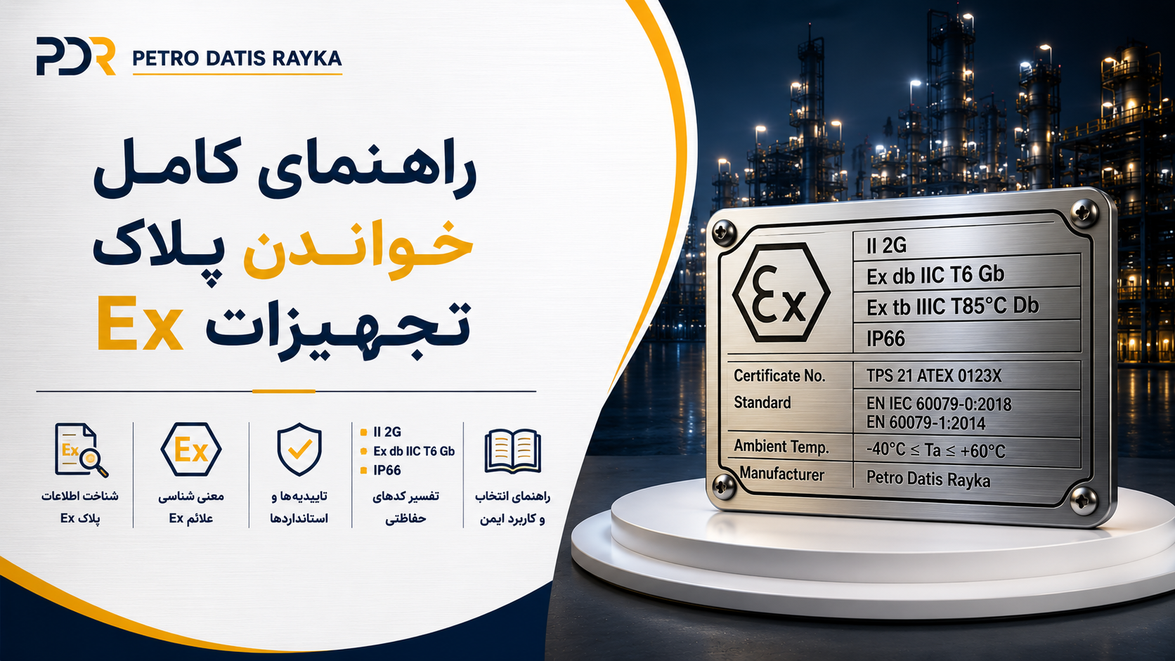 راهنمای کامل خواندن پلاک تجهیزات Ex؛ معنی Ex db IIC T6 Gb چیست؟